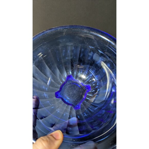 Hazel Atlas Blue Pillar Optic Glass Mixing Bowl Vintage Collectible Home Decor - Picture 14 of 14